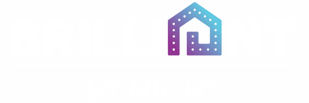 White Brilliant By Night logo with house icon as "A" in purple-blue gradient